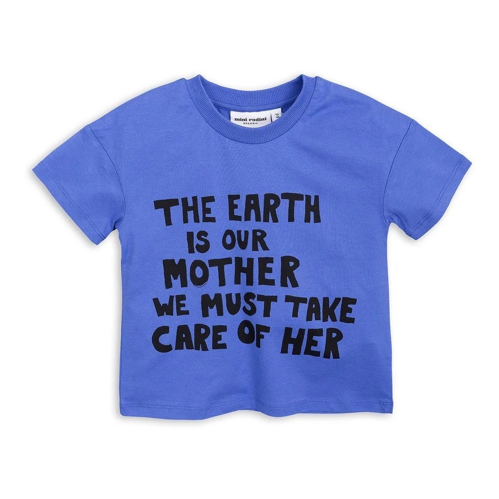 Mini Rodini Mother Earth SS Tee Blue - NWT